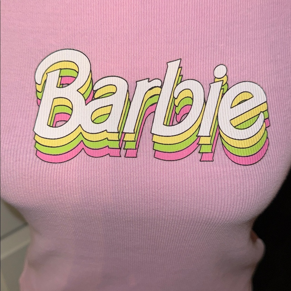 🖤FOREVER 21 X BARBIE PINK RIBBED CROP TOP SIZE M🖤 - Picture 2 of 7